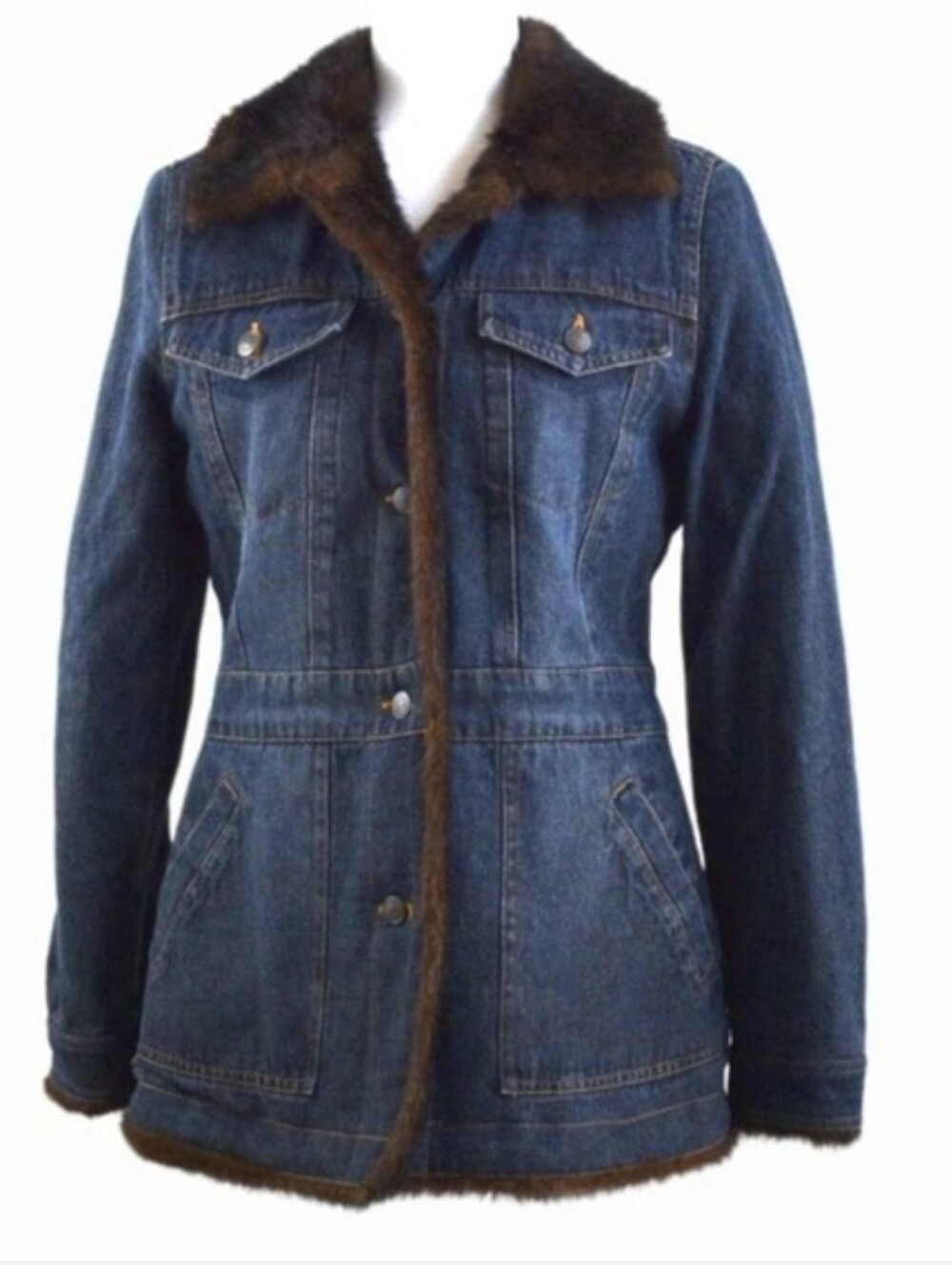 Vintage 90's Marvin Richards Denim Jacket with Brown Faux Fur Trim